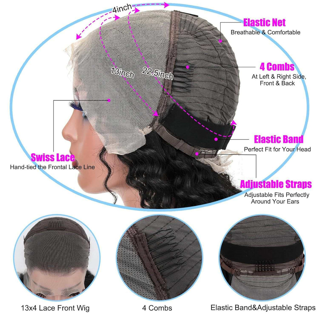 Front Lace Human Hair Wig Deep Wave Human Wigs-4-VessBeauty