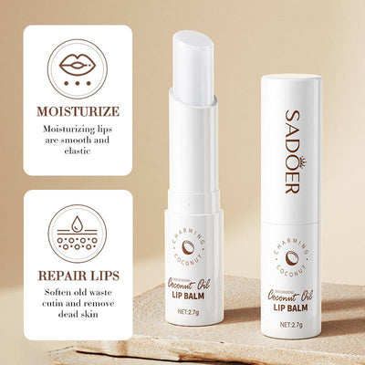 Moisturizing lip balm with coconut oil for smooth, elastic, and repaired lips in 2.7g stick form