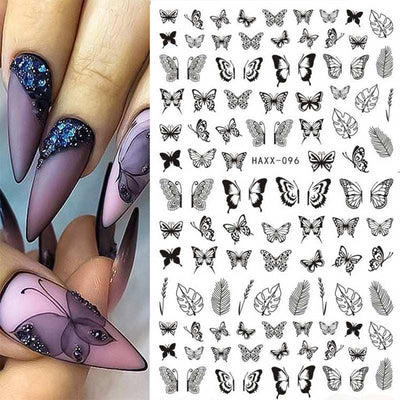 Black Butterfly Nails Stickers Decals for Elegant Manicure - 50 pcsBlack Butterfly Nails Stickers Decals for Elegant Manicure - 50 pcs